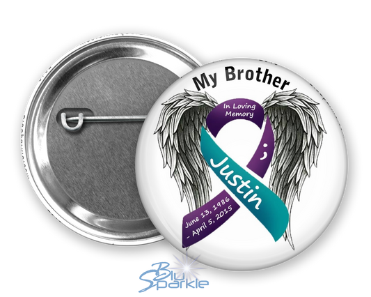 Awareness Ribbon with Wings - Personalized Pinback Button