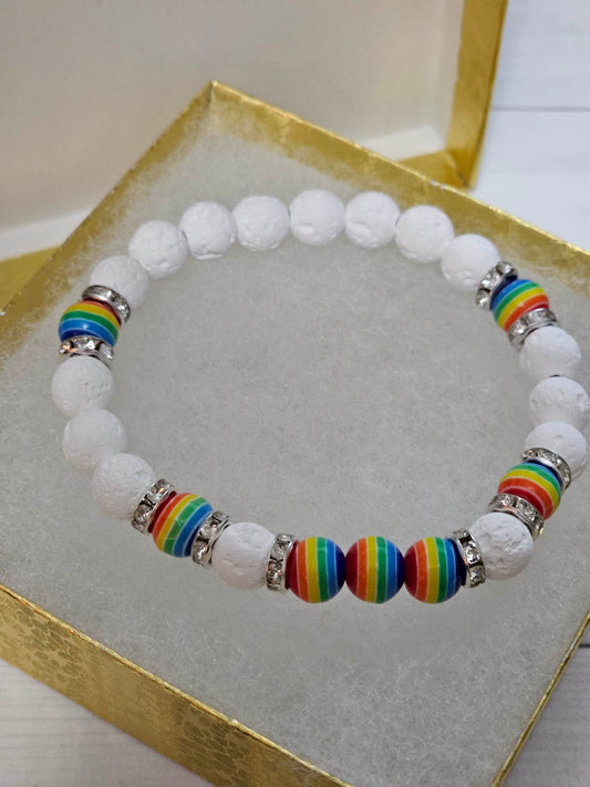 White & Crystal Rainbow LGBTQ+ Pride Diffuser Bracelet