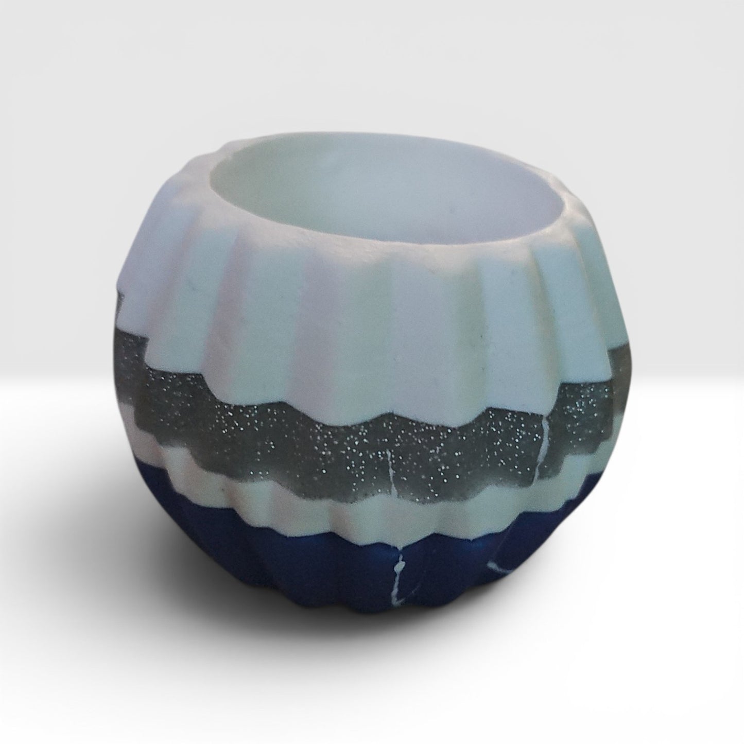One of a Kind "White, Silver, & Blue Candle Holder"