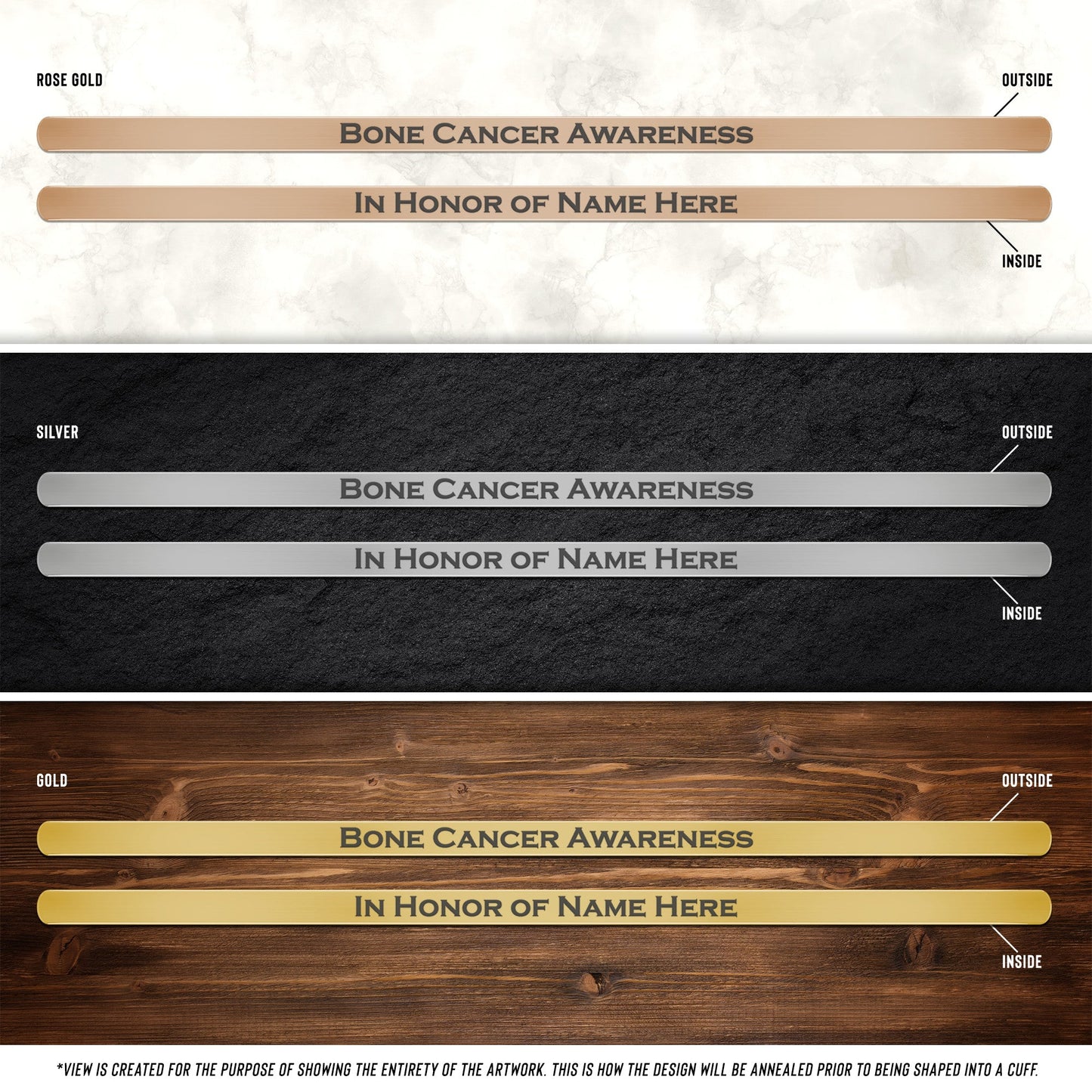 Personalized Bone Cancer Awareness Cuff Bracelet |x|