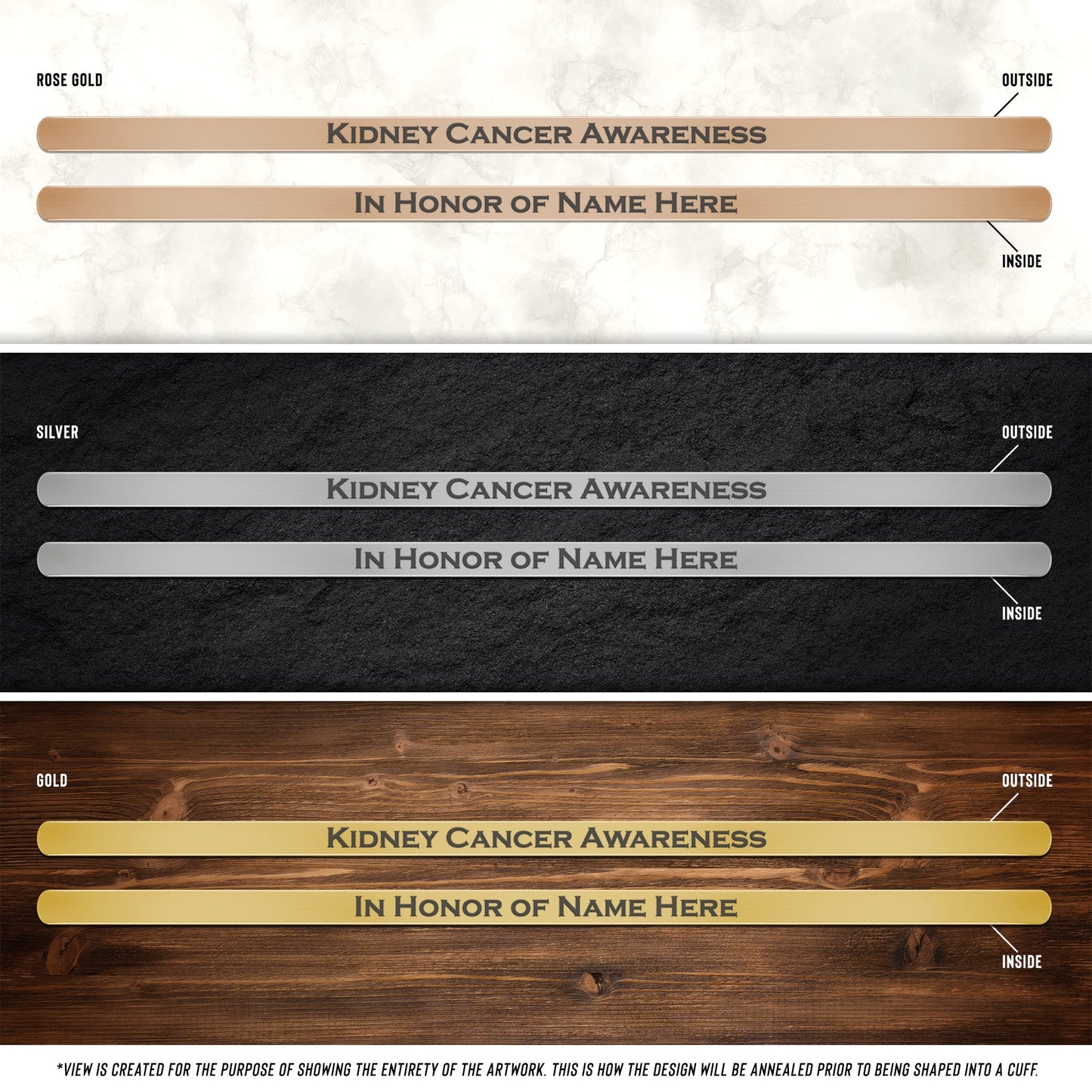 Personalized Kidney Cancer Awareness Cuff Bracelet |x|