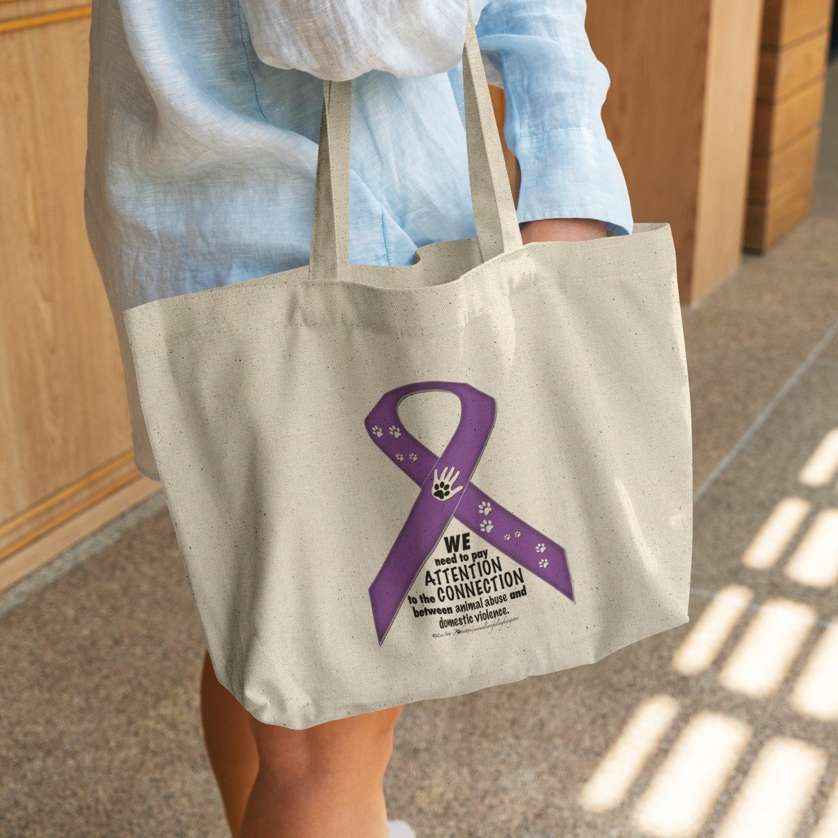 Animal Advocacy Purple Ribbon Rounded Canvas Tote Bag - BluSparkle