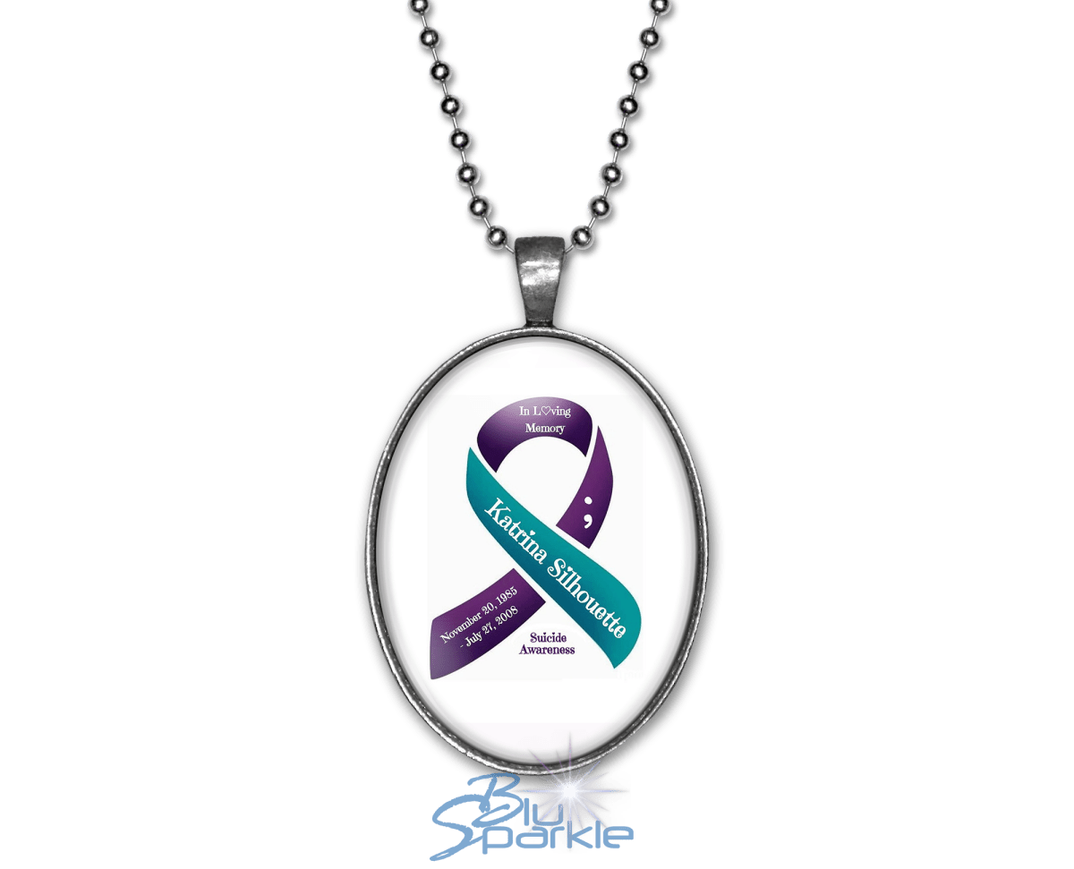 Awareness Ribbon - Personalized Oval Pendants - BluSparkle