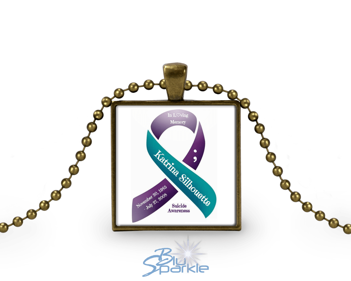 Awareness Ribbon - Personalized Square Pendants - BluSparkle