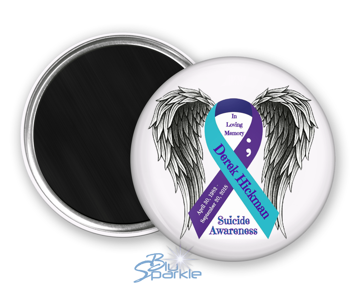 Awareness Ribbon with Wings - Personalized Magnets - BluSparkle