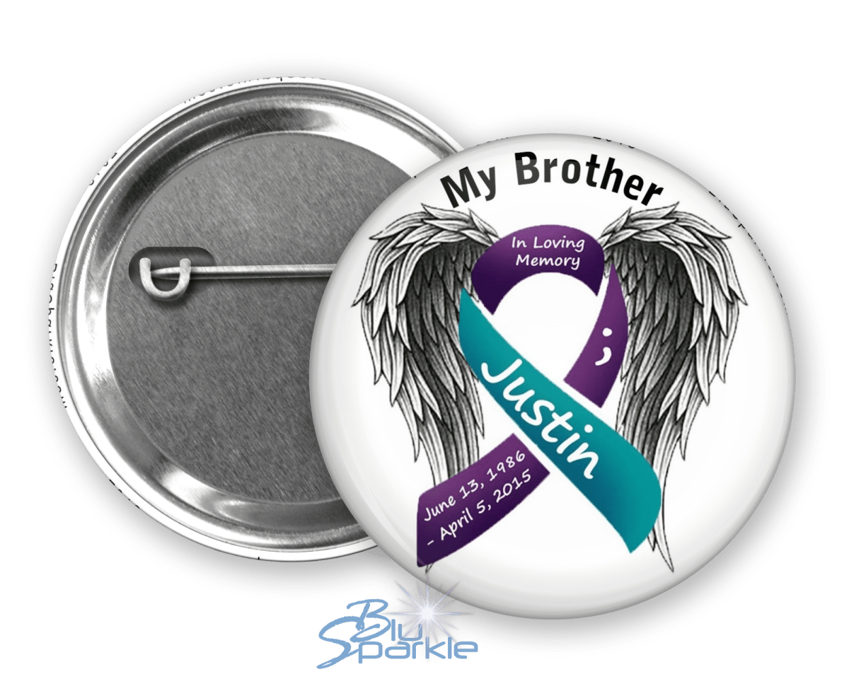 Awareness Ribbon with Wings - Personalized Pinback Button - BluSparkle