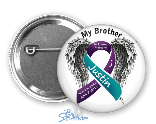 Awareness Ribbon with Wings - Personalized Pinback Button - BluSparkle