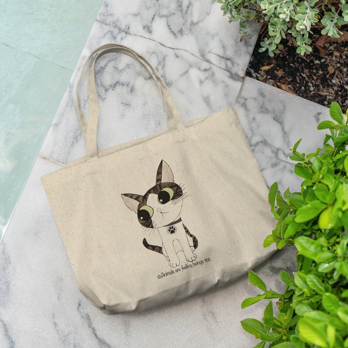 Cat Wagging Tail Rounded Canvas Tote Bag - BluSparkle