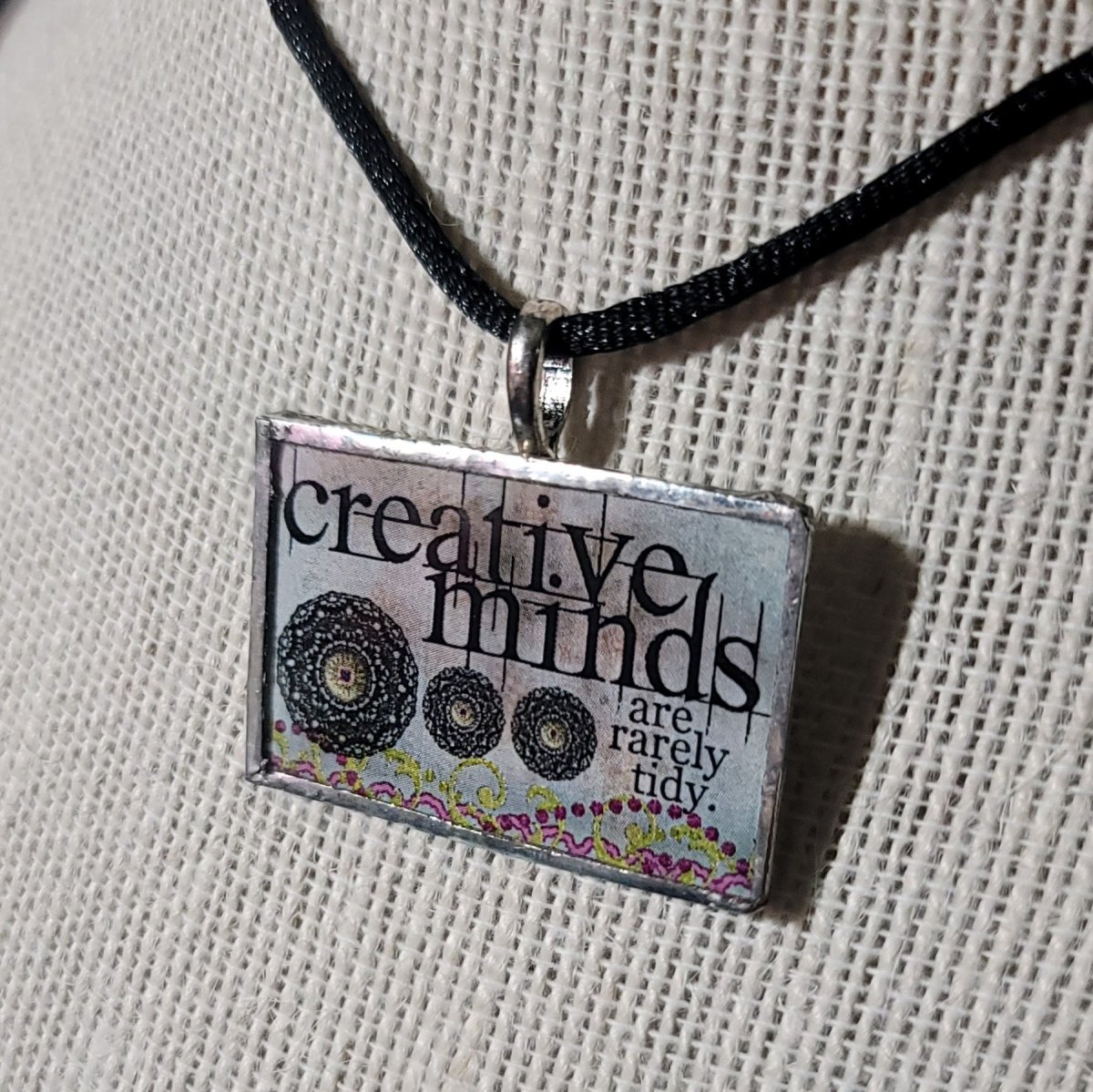 Creative Minds Are Rarely Tidy Handmade Stained - Glass Pendant - BluSparkle