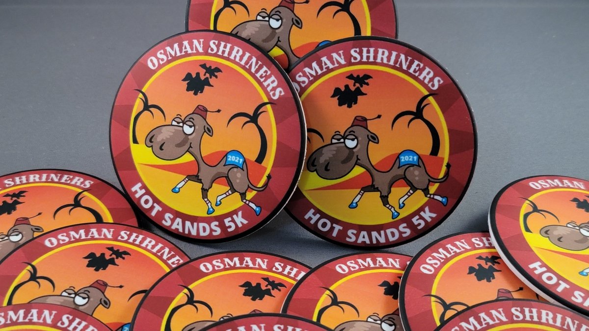 Custom Osman Shriners Hot Sands 5k 3" Buttons - BluSparkle