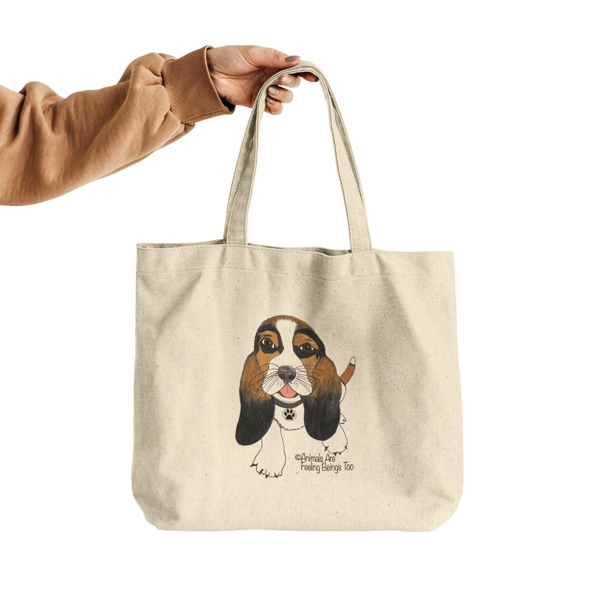 Dog Wagging Tail Rounded Canvas Tote Bag - BluSparkle