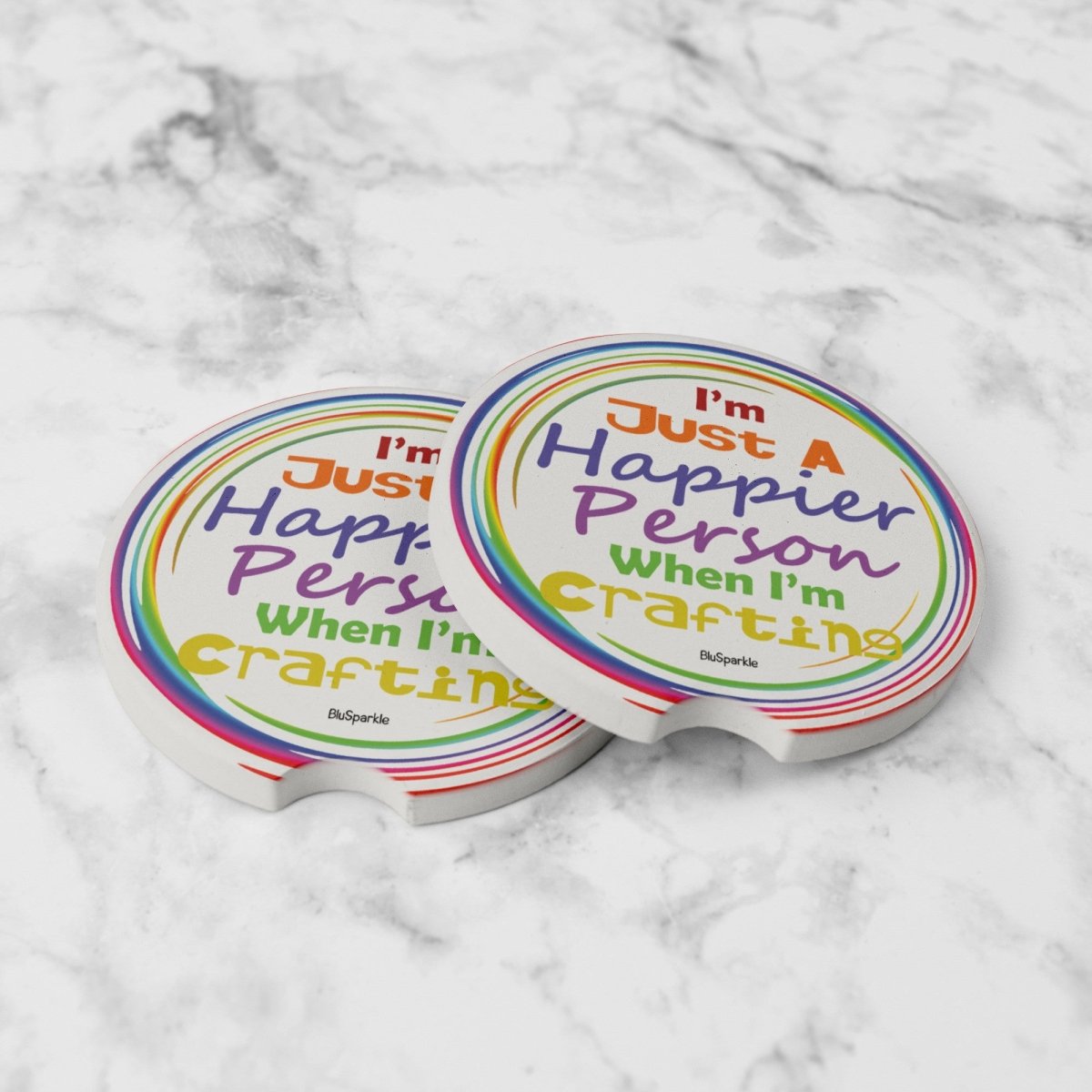 I'm Just A Happier Person When I'm Crafting Ceramic Car Coasters - BluSparkle