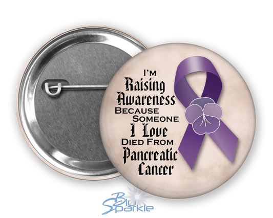 I'm Raising Awareness Because Someone I Love Died From (Has, Survived) Pancreatic Cancer Pinback Button |x| - BluSparkle