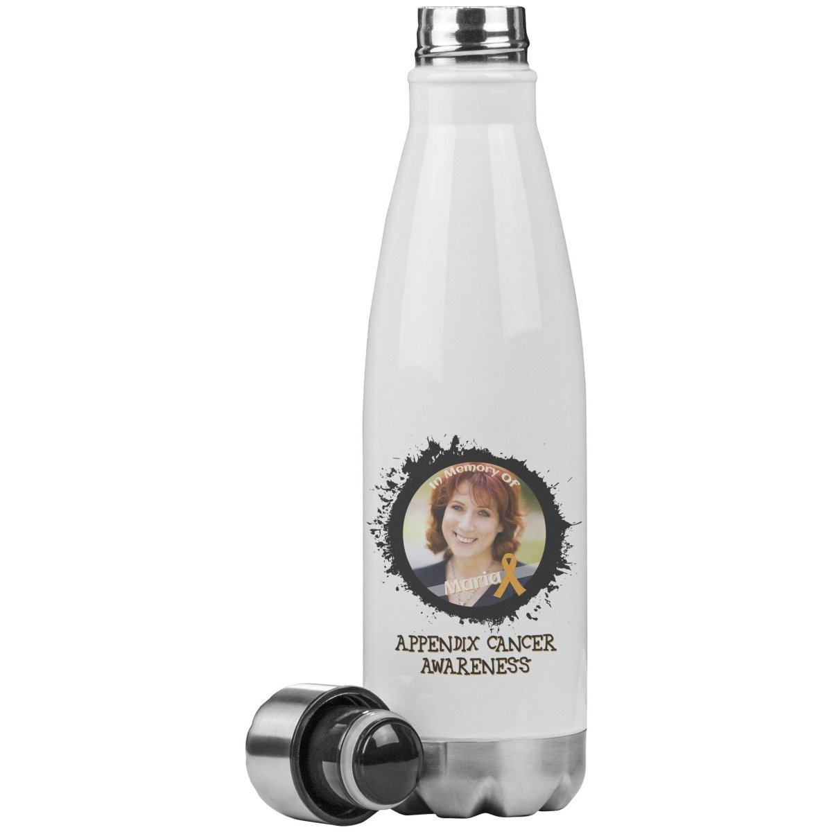 In Memory / In Honor of Appendix Cancer Awareness 20oz Insulated Water Bottle |x| - BluSparkle