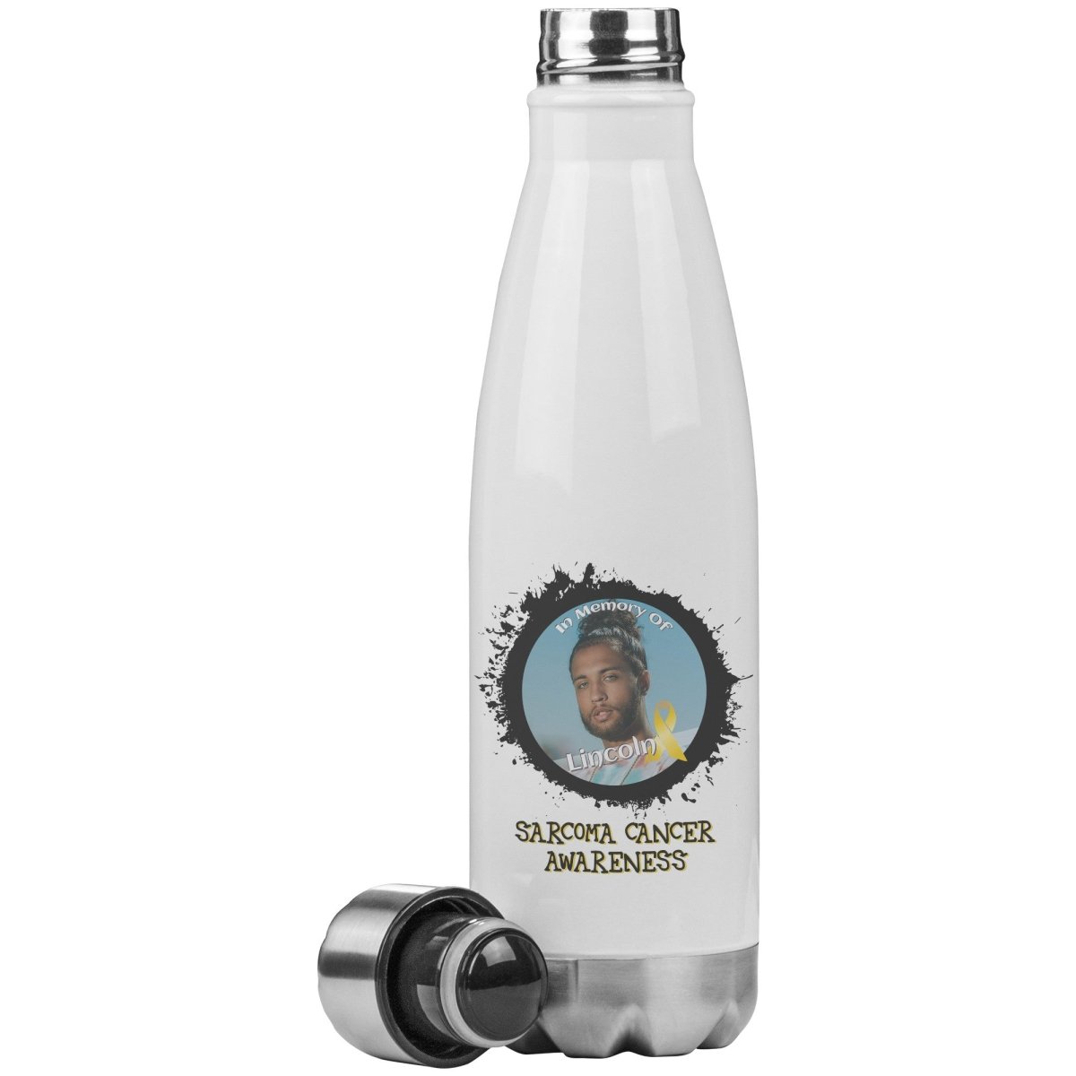 In Memory / In Honor of Sarcoma Cancer Awareness 20oz Insulated Water Bottle - BluSparkle