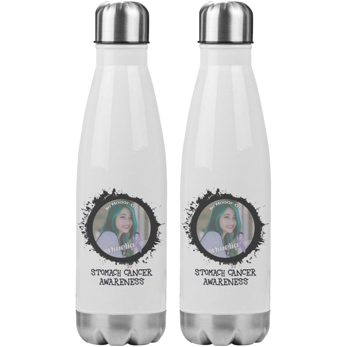 In Memory / In Honor of Stomach Cancer Awareness 20oz Insulated Water Bottle - BluSparkle