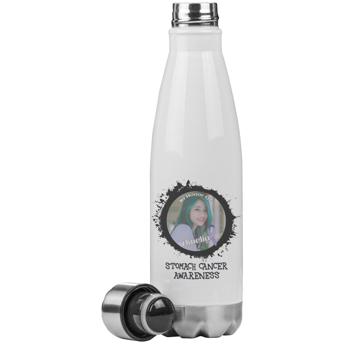 In Memory / In Honor of Stomach Cancer Awareness 20oz Insulated Water Bottle - BluSparkle