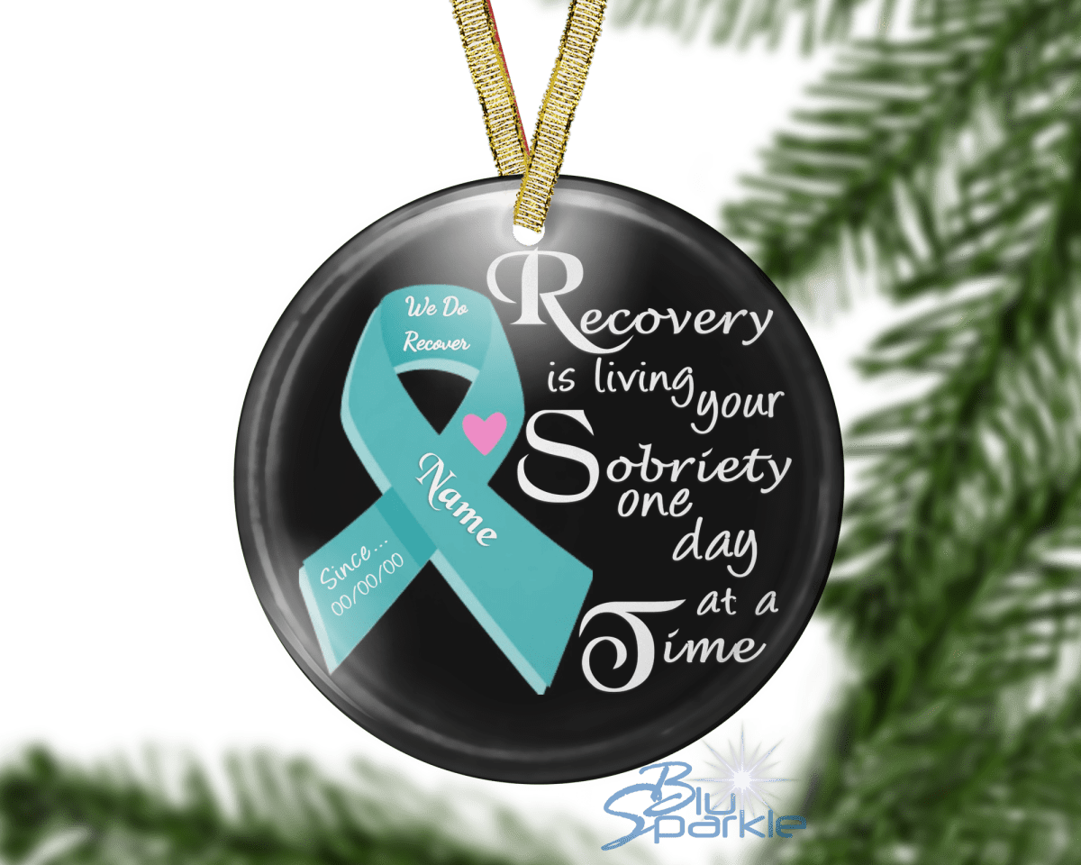 Personalized "Recovery is Living Your Sobriety One Day at a Time" Ornament - BluSparkle