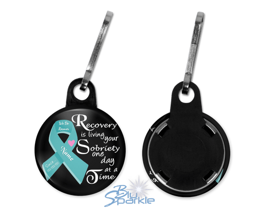 Personalized "Recovery is Living Your Sobriety One Day at a Time" Zipperpulls - BluSparkle