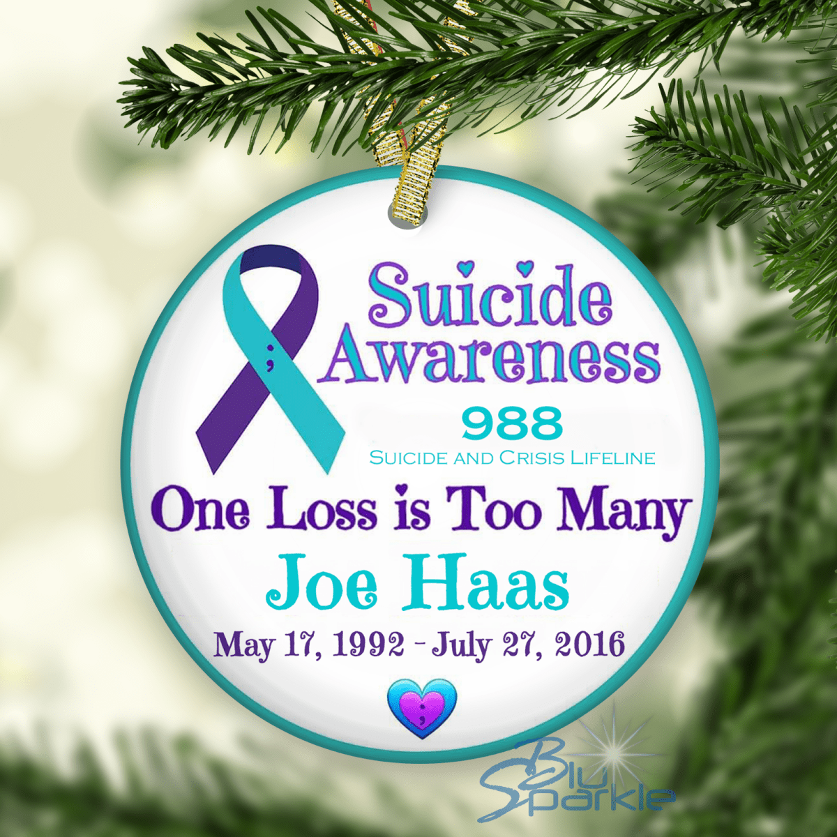 Personalized 'Suicide Awareness One Loss is Too Many' Ornament - BluSparkle