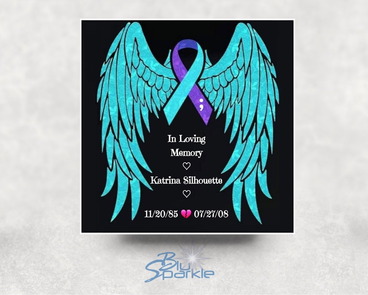 Personalized Suicide Awareness Ribbon 6"x6" Magnet, Sticker or Clear Sticker - BluSparkle