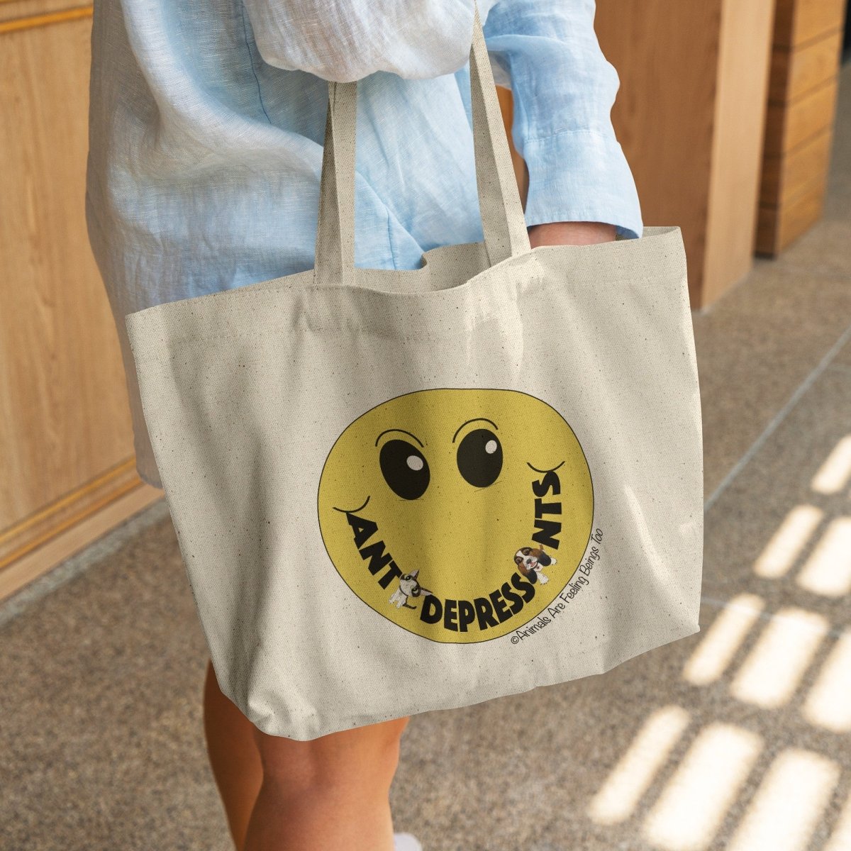 Smiley Face Rounded Canvas Tote Bag - BluSparkle