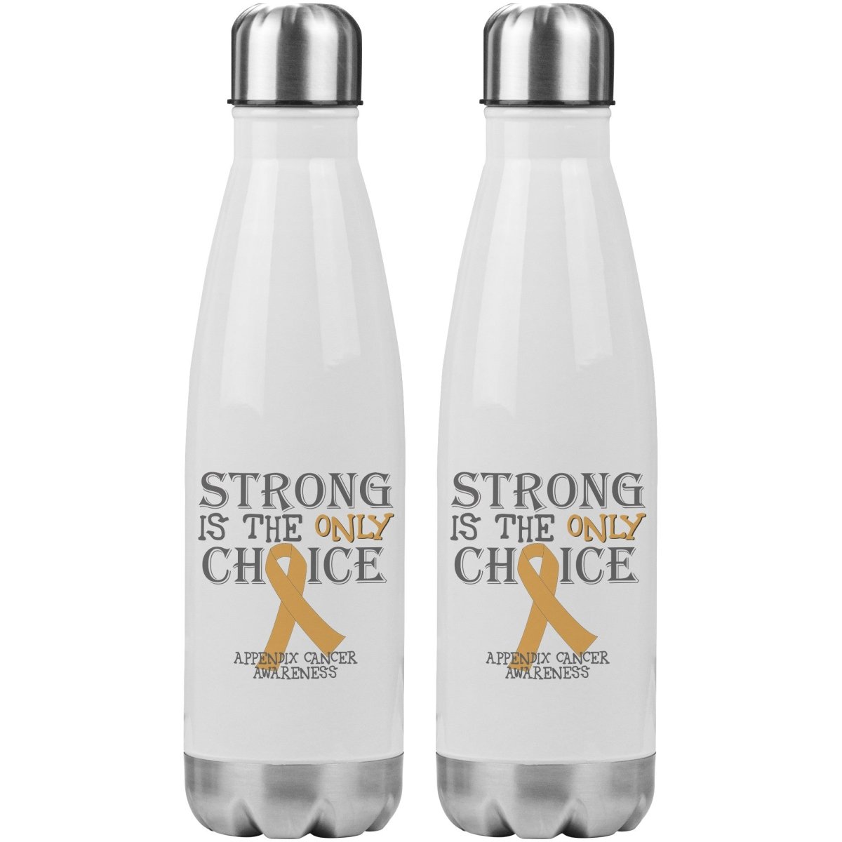 Strong is the Only Choice - Appendix Cancer Awareness 20oz Insulated Water Bottle - BluSparkle