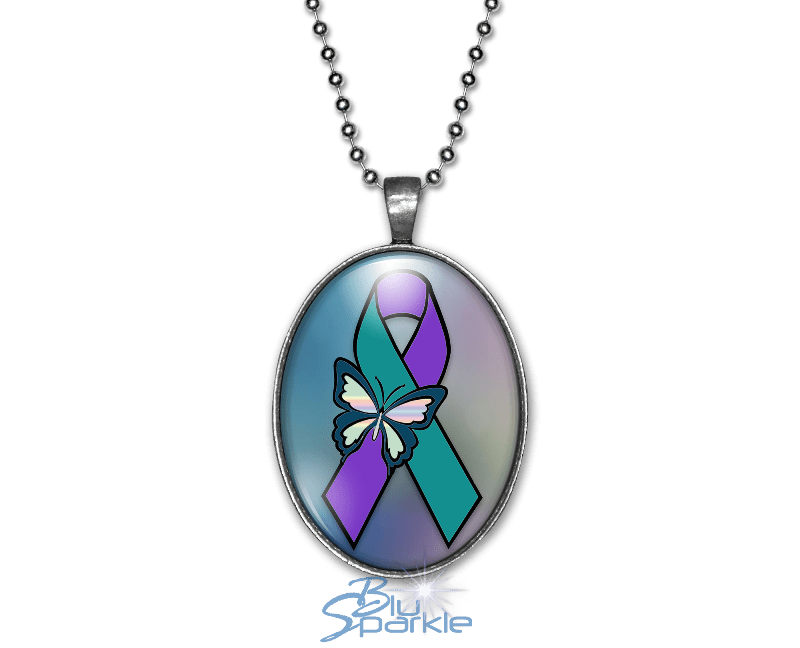 Suicide Awareness Butterfly Ribbon - Oval Pendants - BluSparkle