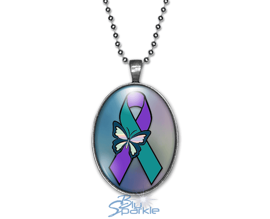 Suicide Awareness Butterfly Ribbon - Oval Pendants - BluSparkle