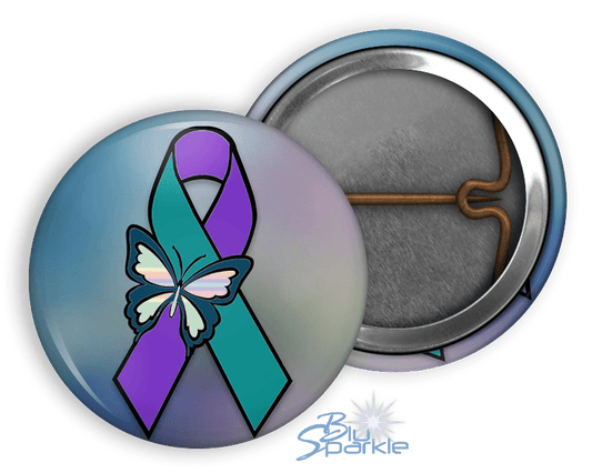 Suicide Awareness Butterfly Ribbon - Pinback Buttons - BluSparkle