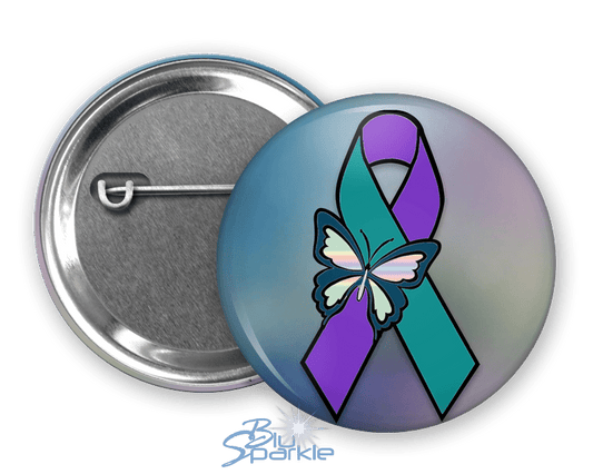 Suicide Awareness Butterfly Ribbon - Pinback Buttons - BluSparkle