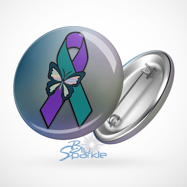 Suicide Awareness Butterfly Ribbon - Pinback Buttons - BluSparkle