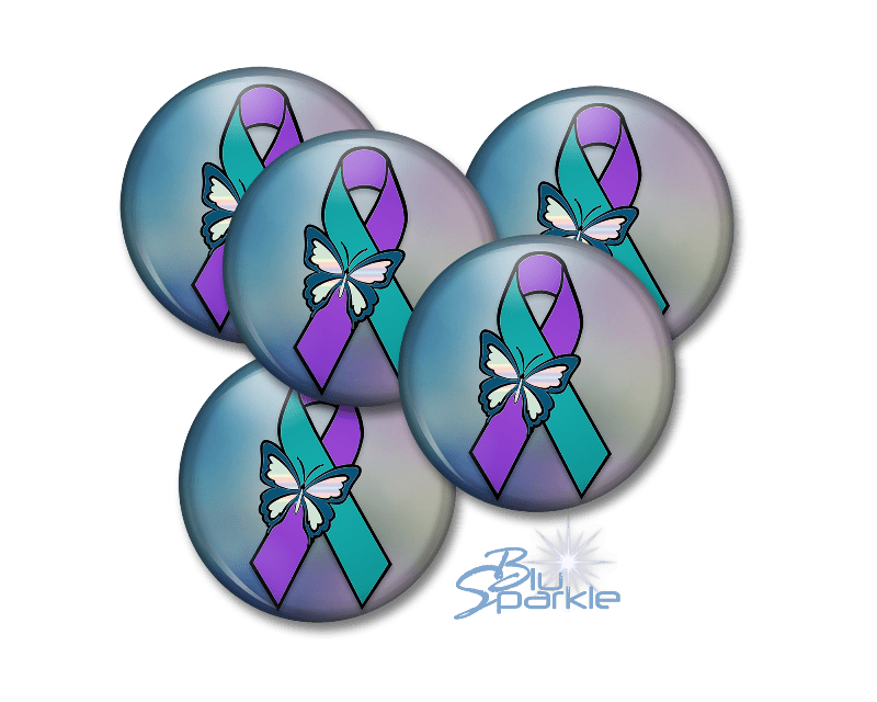 Suicide Awareness Butterfly Ribbon - Pinback Buttons - BluSparkle