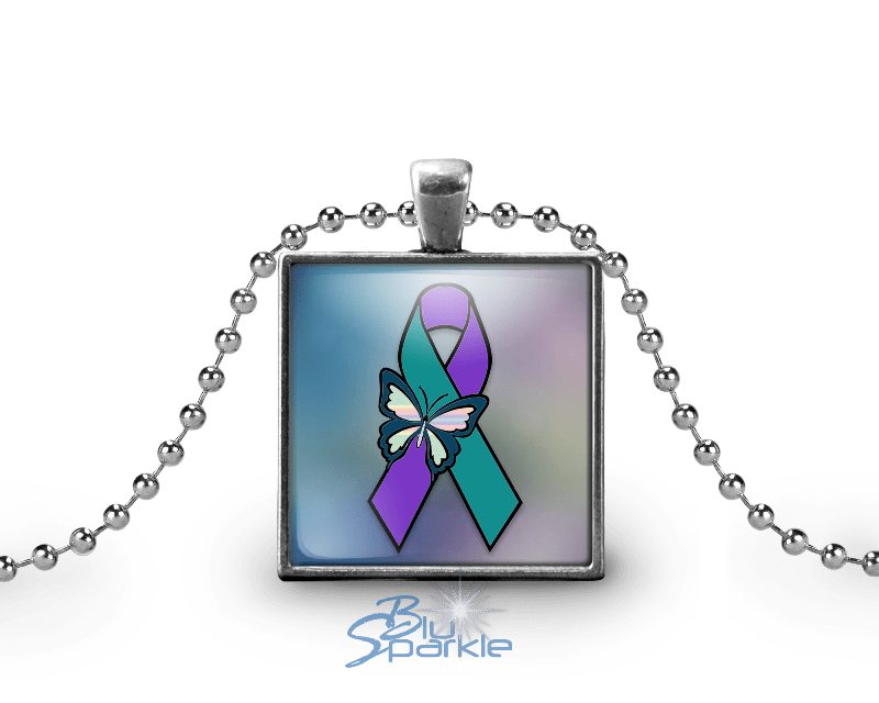 Suicide Awareness Butterfly Ribbon - Square Pendants - BluSparkle