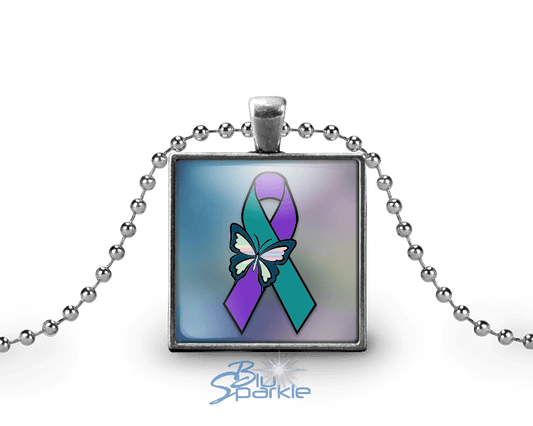 Suicide Awareness Butterfly Ribbon - Square Pendants - BluSparkle