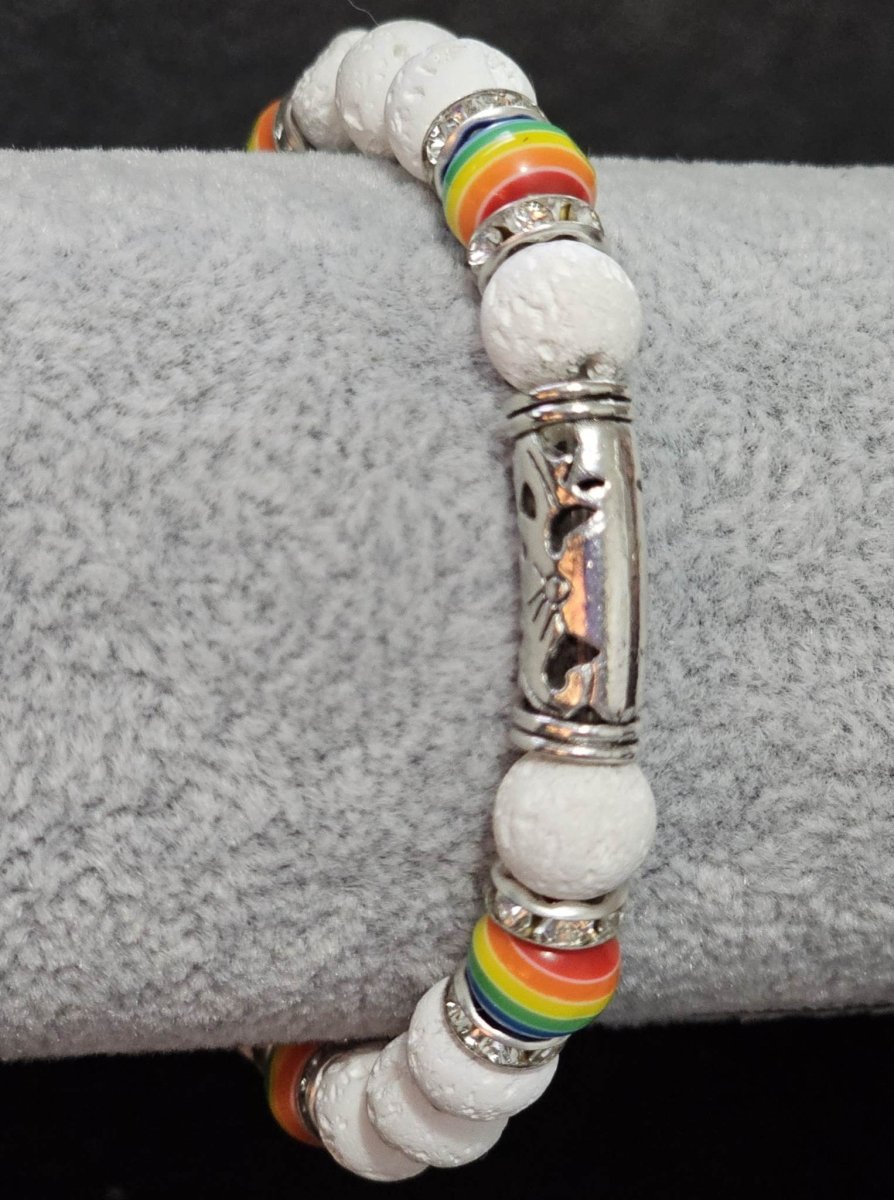 White & Crystal Rainbow LGBTQ+ Pride Diffuser Bracelet - BluSparkle