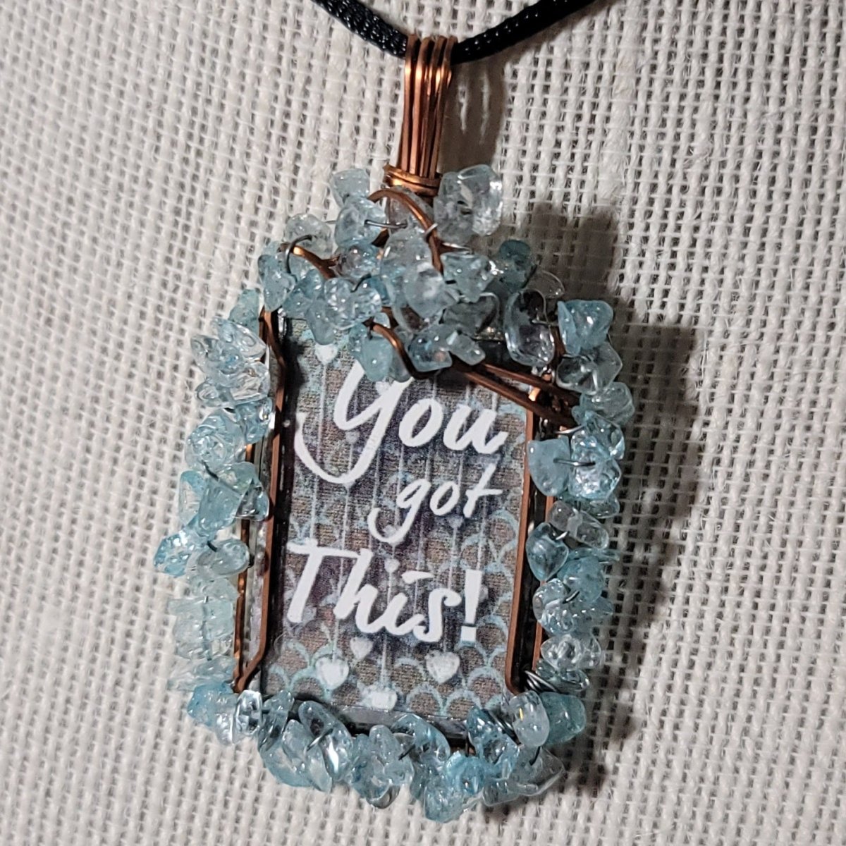 You Got This! Wire Wrapped Handmade Stained - Glass Pendant - BluSparkle