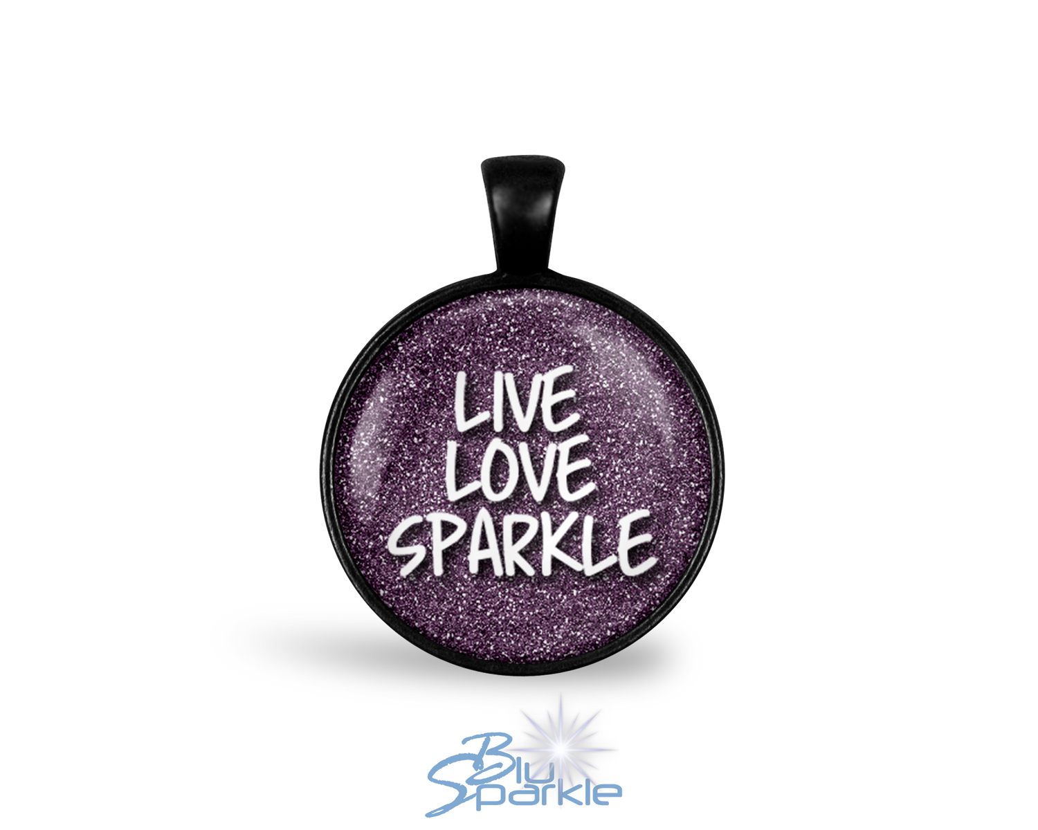 Black "Live Love Sparkle" Round Pendants