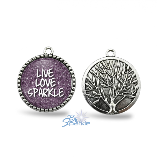 Silver Tree "Live Love Sparkle" Round Pendants