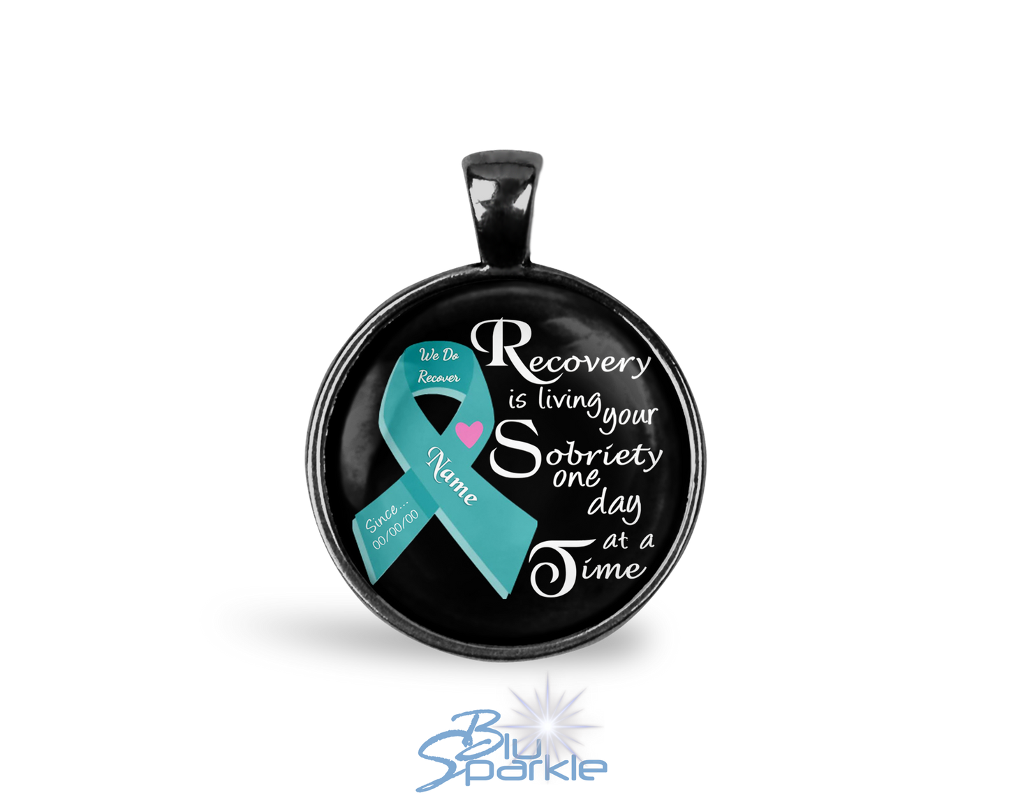 Personalized "Recovery is Living Your Sobriety One Day at a Time" Round Pendants
