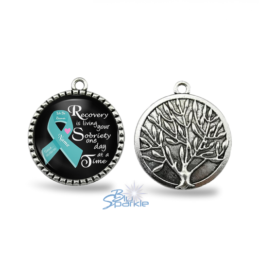 Personalized "Recovery is Living Your Sobriety One Day at a Time" Round Pendants