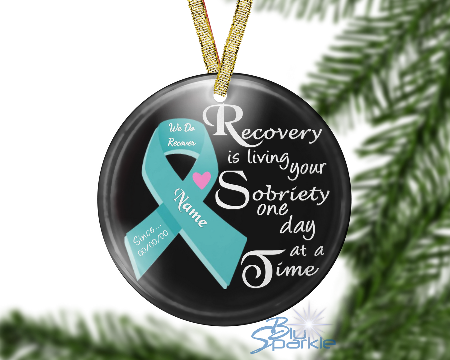 Personalized "Recovery is Living Your Sobriety One Day at a Time" Ornament