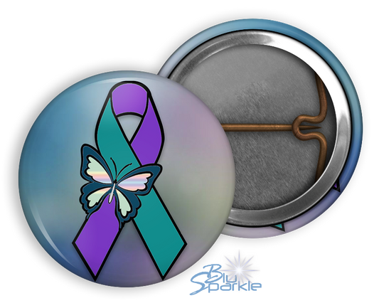 Suicide Awareness Butterfly Ribbon - Pinback Buttons