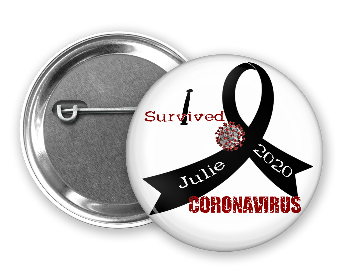 Personalized "I Survived" Coronavirus Pinback Buttons