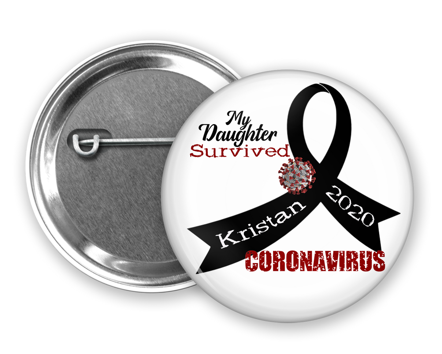 Personalized Survived Coronavirus Pinback Buttons
