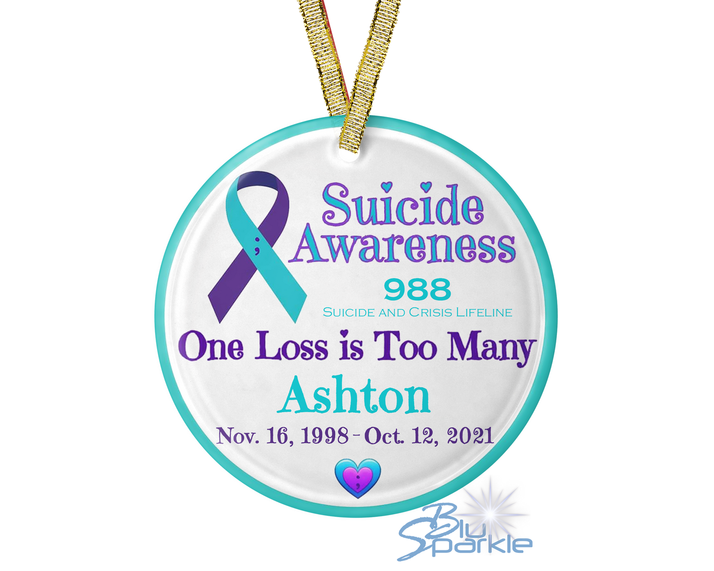 Personalized 'Suicide Awareness One Loss is Too Many' Ornament