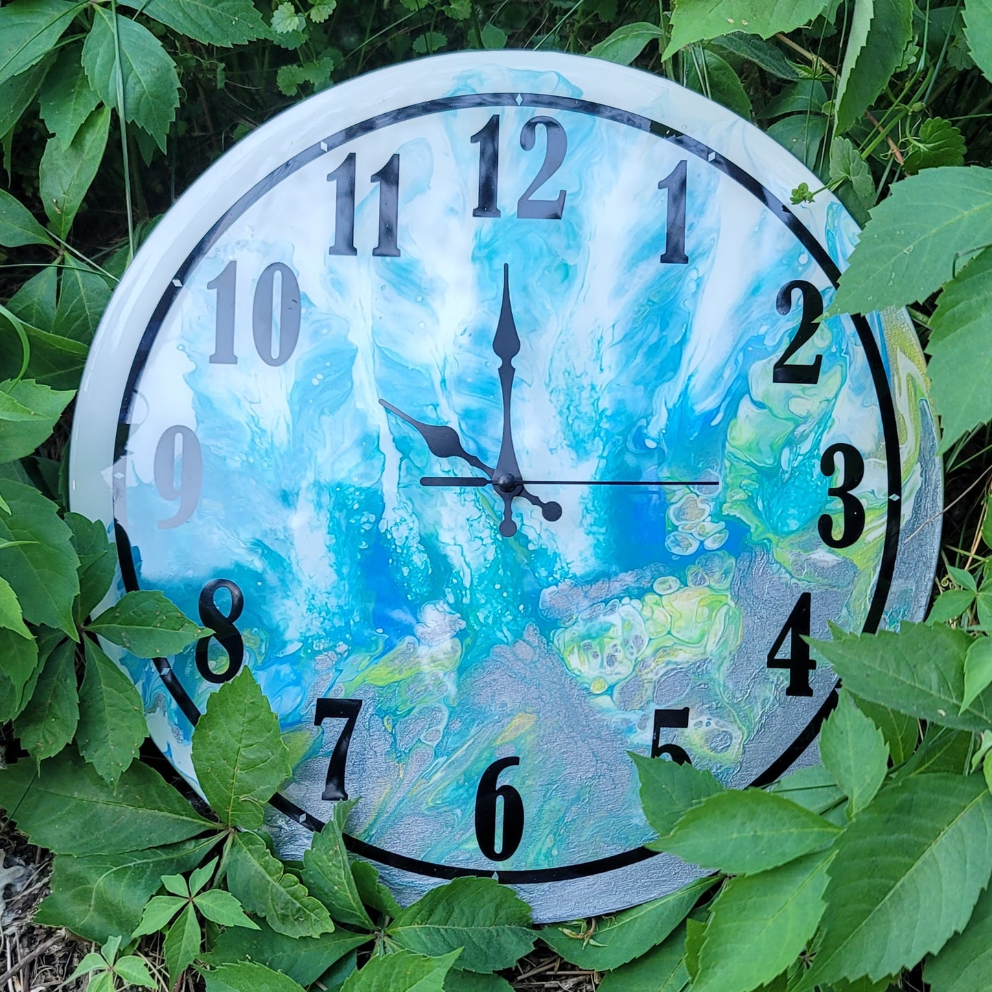 Handmade 12" Acrylic Fluid Art Wall Clock with Resin