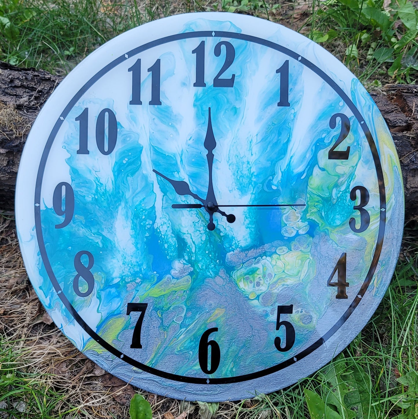 Handmade 12" Acrylic Fluid Art Wall Clock with Resin