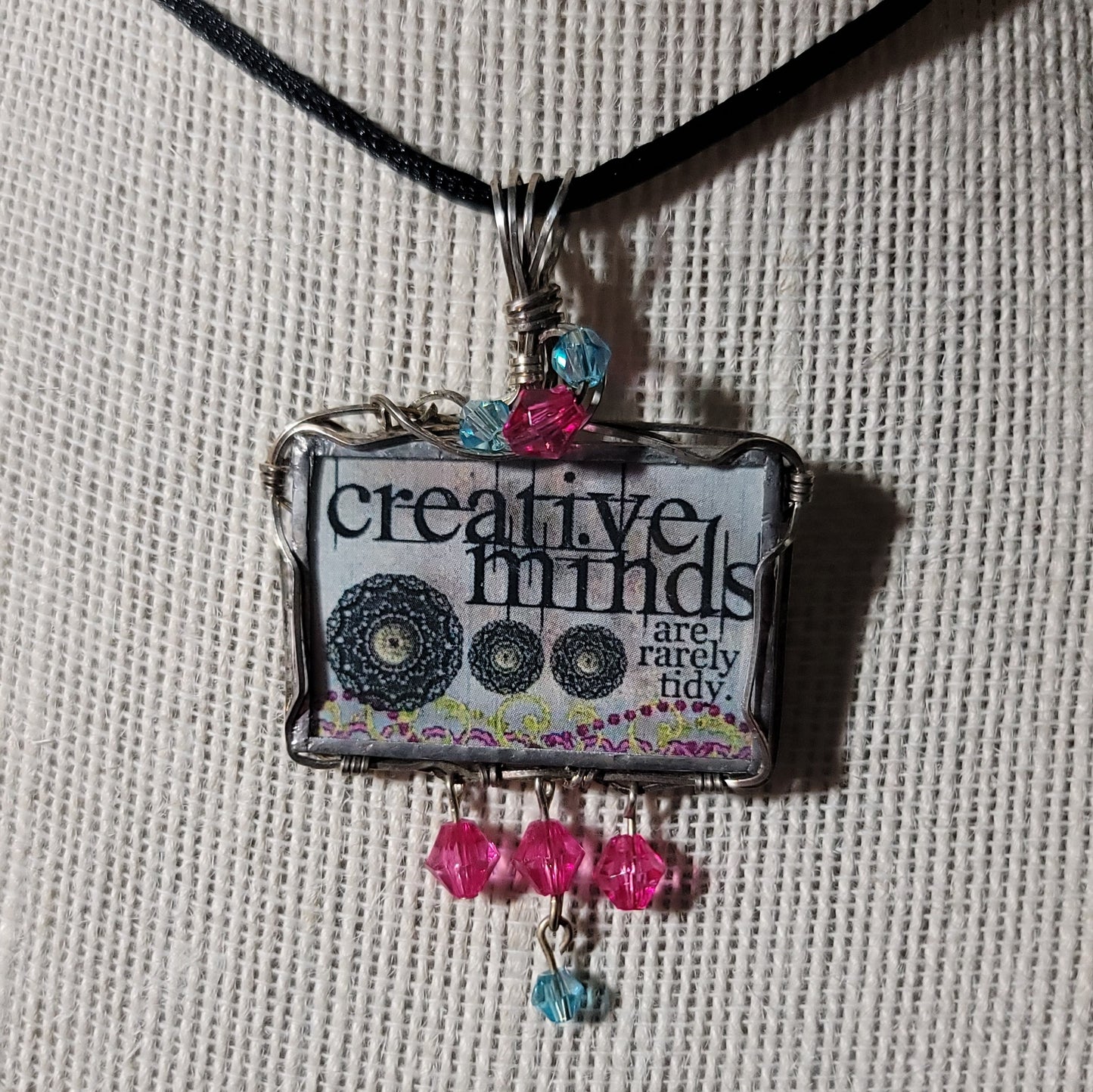 Creative Minds Are Rarely Tidy Wire Wrapped Handmade Stained-Glass Pendant