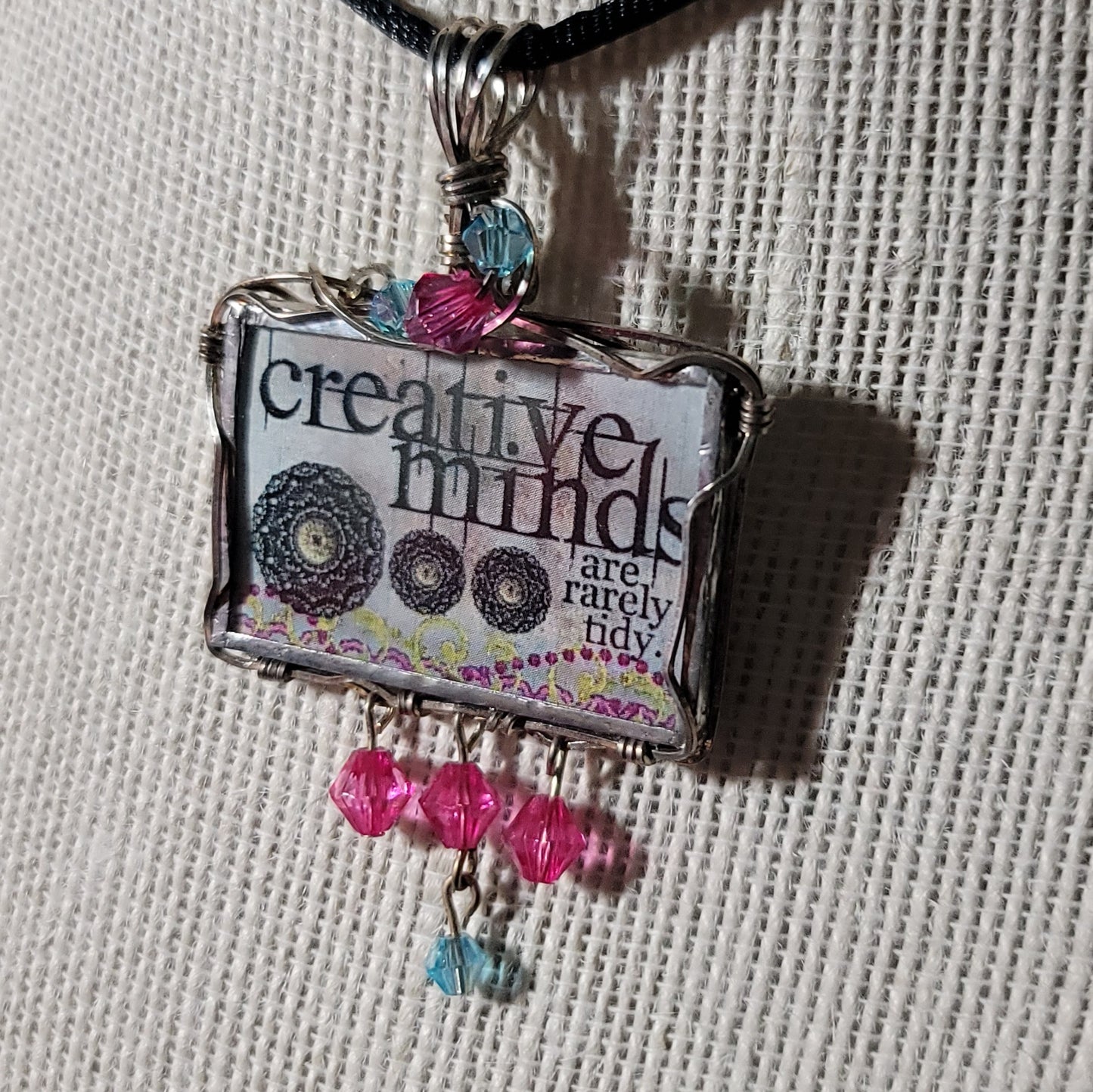 Creative Minds Are Rarely Tidy Wire Wrapped Handmade Stained-Glass Pendant